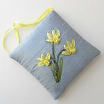Daffodils Lavender Sachet Embroidered Silk Ribbon