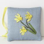Daffodils Lavender Sachet Embroidered Silk Ribbon