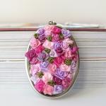 Pink Floral Necklace Silk Ribbon Embroidery