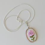 Pink Rose Necklace. June Birthday. Embroidered..