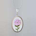 Pink Rose Necklace. June Birthday. Embroidered..