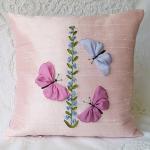 Butterflies Pillow Cover Pink Silk Ribbon..
