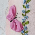 Butterflies Pillow Cover Pink Silk Ribbon..