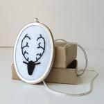 Deer Head Necklace Embroidered Silk Ribbon