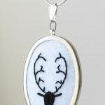 Deer Head Necklace Embroidered Silk Ribbon