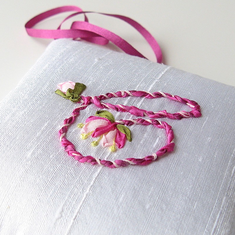 Monogrammed Lavender Sachet Letter C Silk Ribbon Embroidery