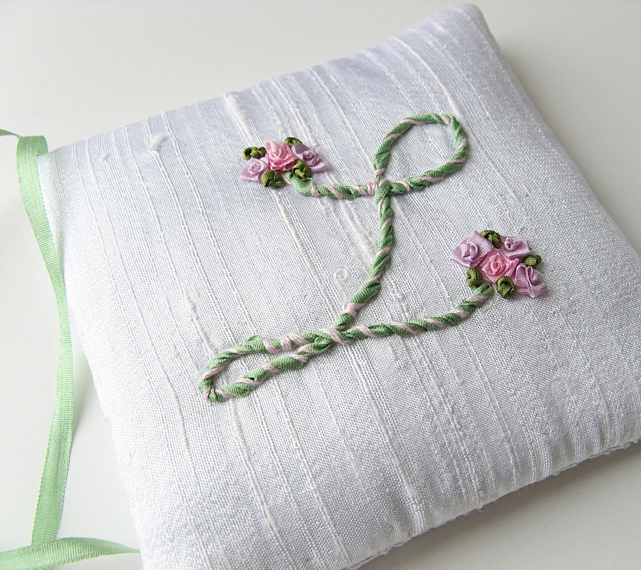 Personalized Monogram Sachet. Letter L. Lavender Sachet. Silk Ribbon Embroidery